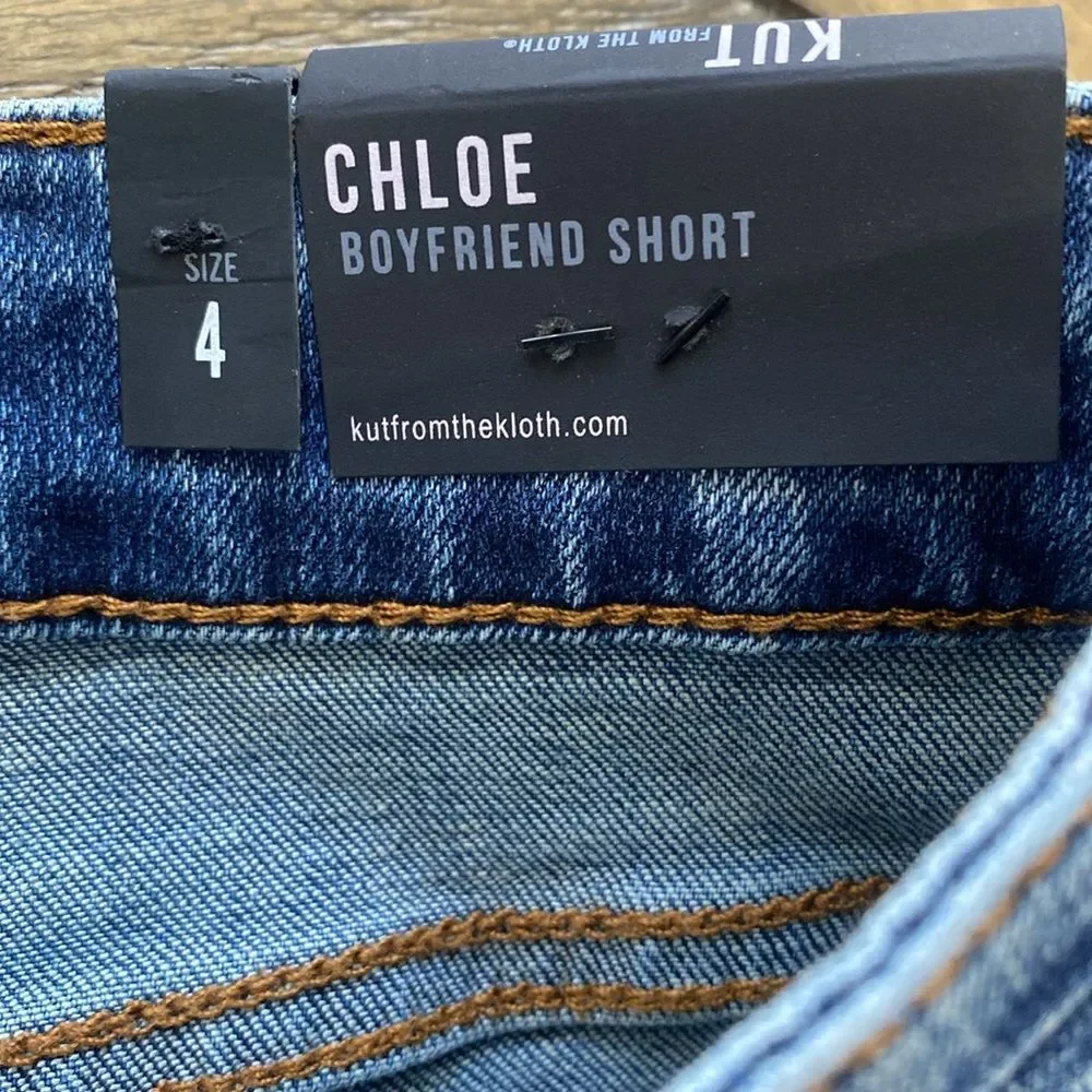 NWT Kut From The Kloth Chloe Boyfriend Shorts Size 4 High Waist Adjustable Hem